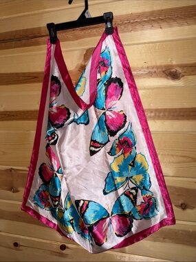 Silky Butterfly Print Scarf  in Hot Pink